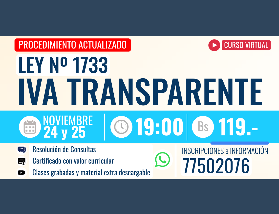 IVA Transparente - Ley N° 1733
